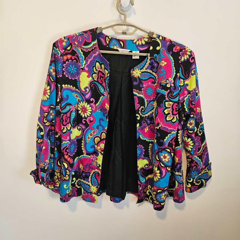 Open Front Blazer Jacket 1X Psychedelic Floral Bold Maximalist Bright Statement